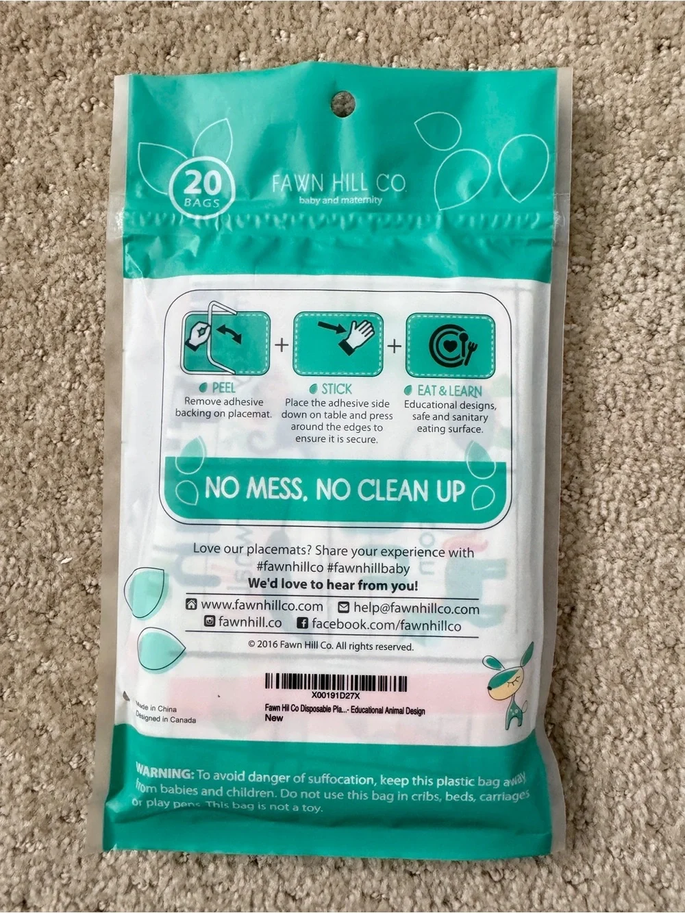FAWN HILL CO Baby/Maternity Disposable BPA Free Placemats (Lot of 2)-Brand NEW